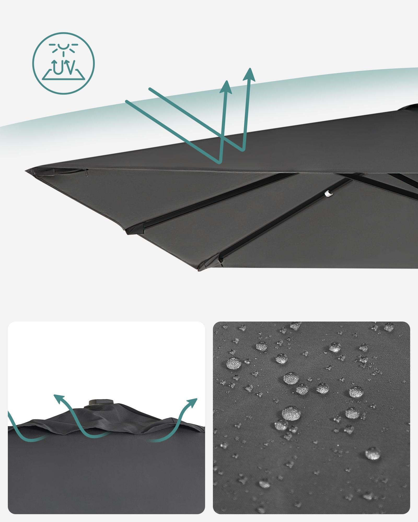Parasol 290x290 cm – 360° draaibaar – lichtgrijs