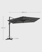 Parasol 290x290 cm – 360° draaibaar – lichtgrijs