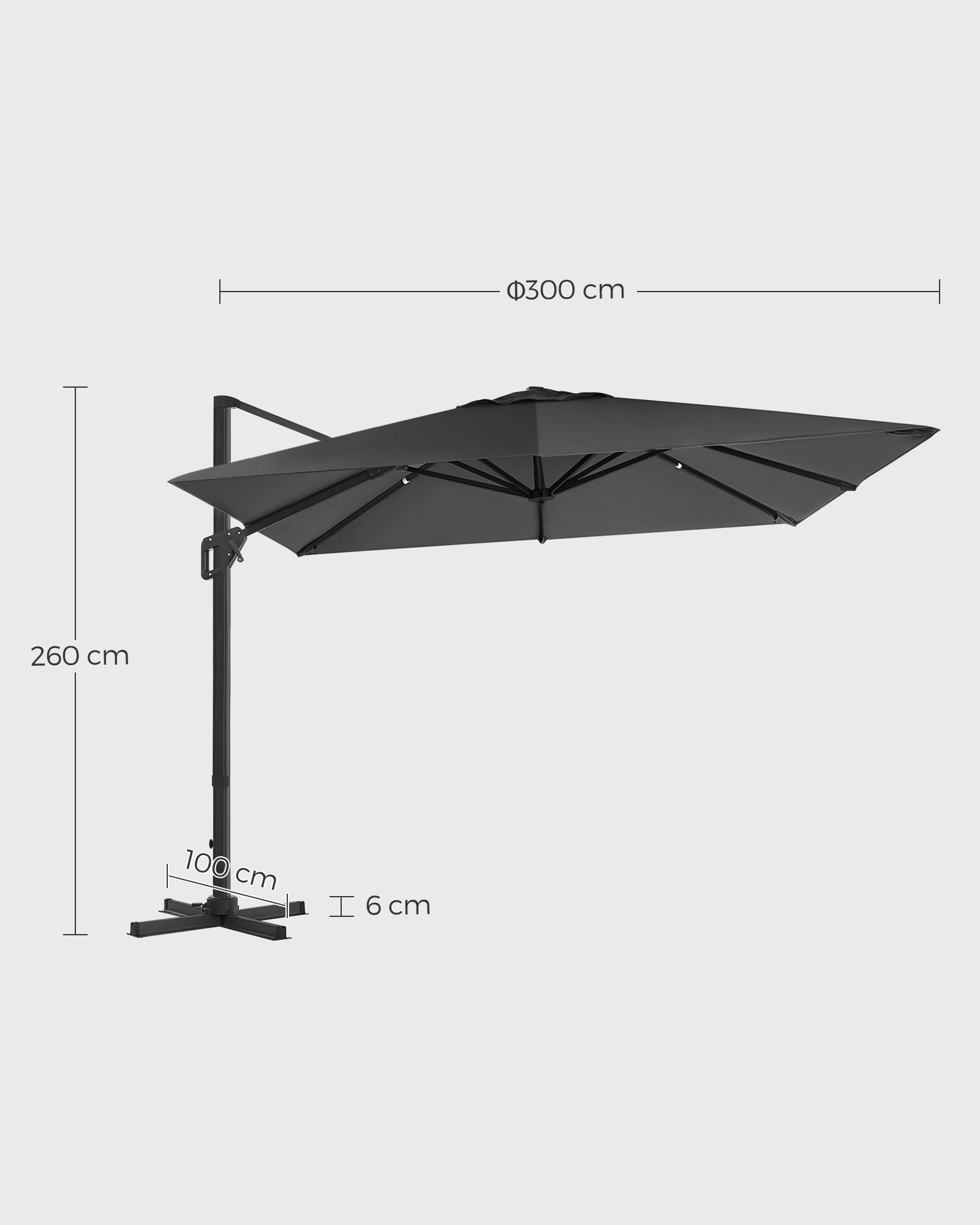 Parasol 290x290 cm – 360° draaibaar – lichtgrijs