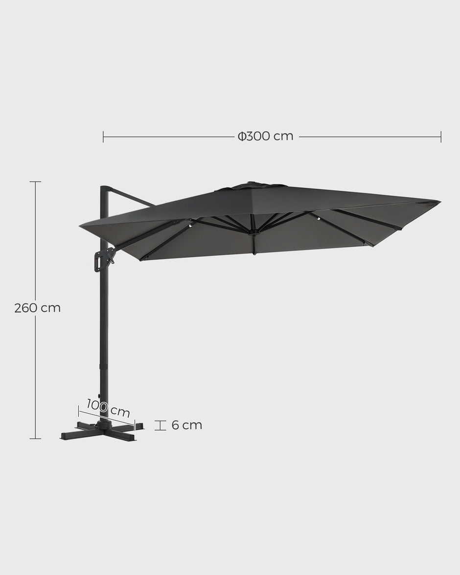 Parasol 290x290 cm – 360° draaibaar – lichtgrijs