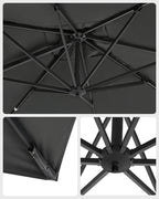 Parasol 290x290 cm – 360° draaibaar – lichtgrijs
