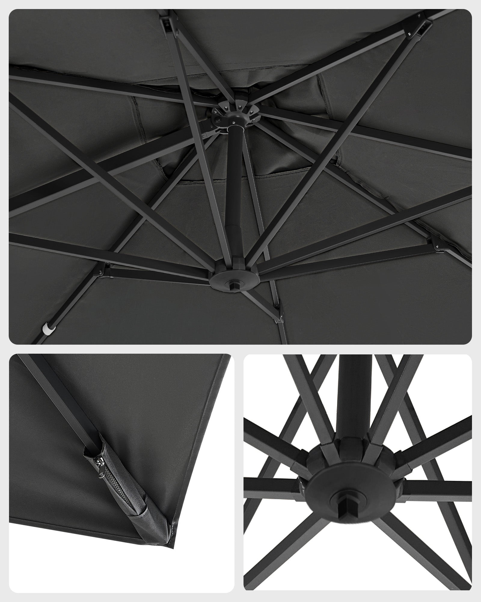 Parasol 290x290 cm – 360° draaibaar – lichtgrijs