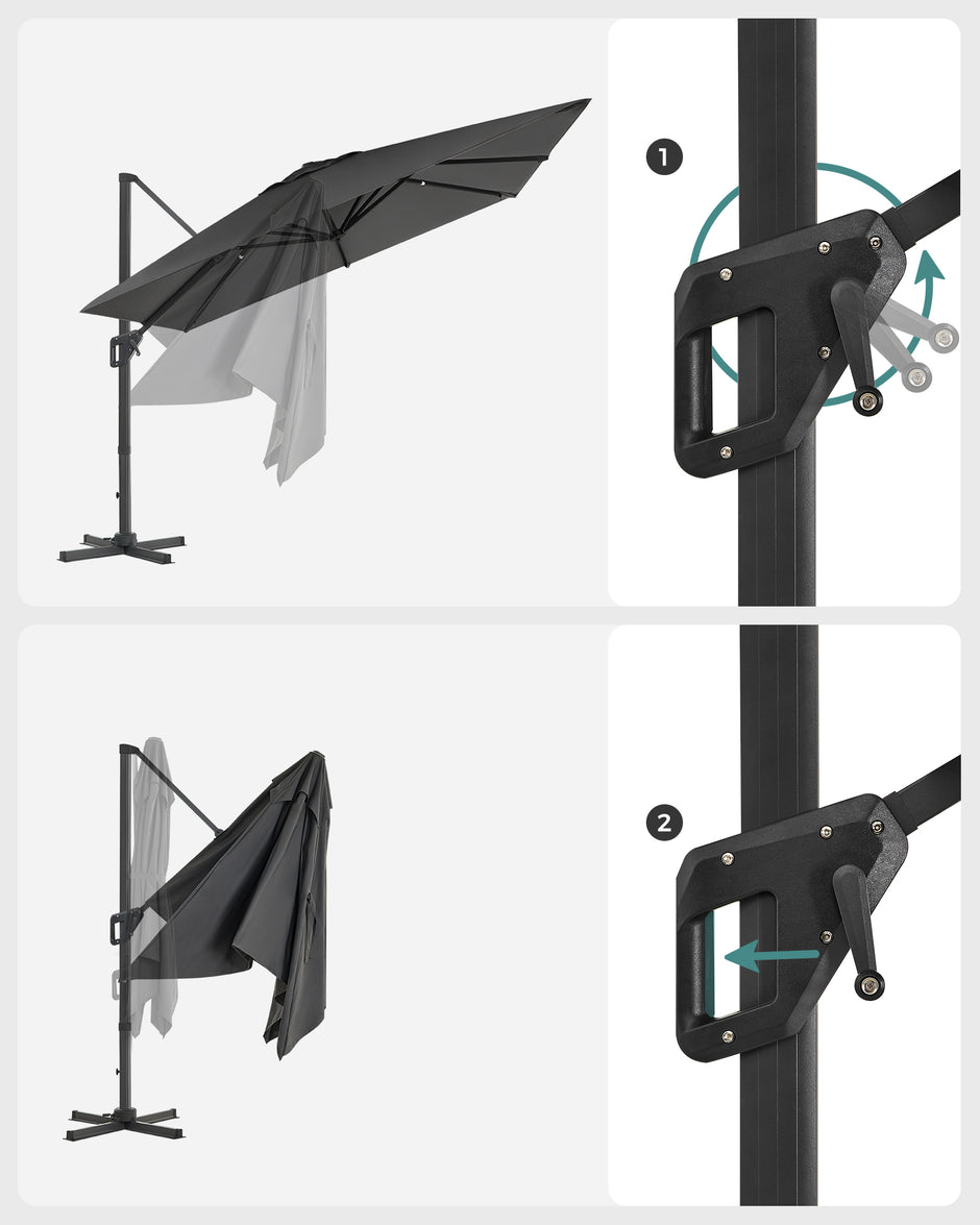 Parasol 290x290 cm – 360° draaibaar – lichtgrijs