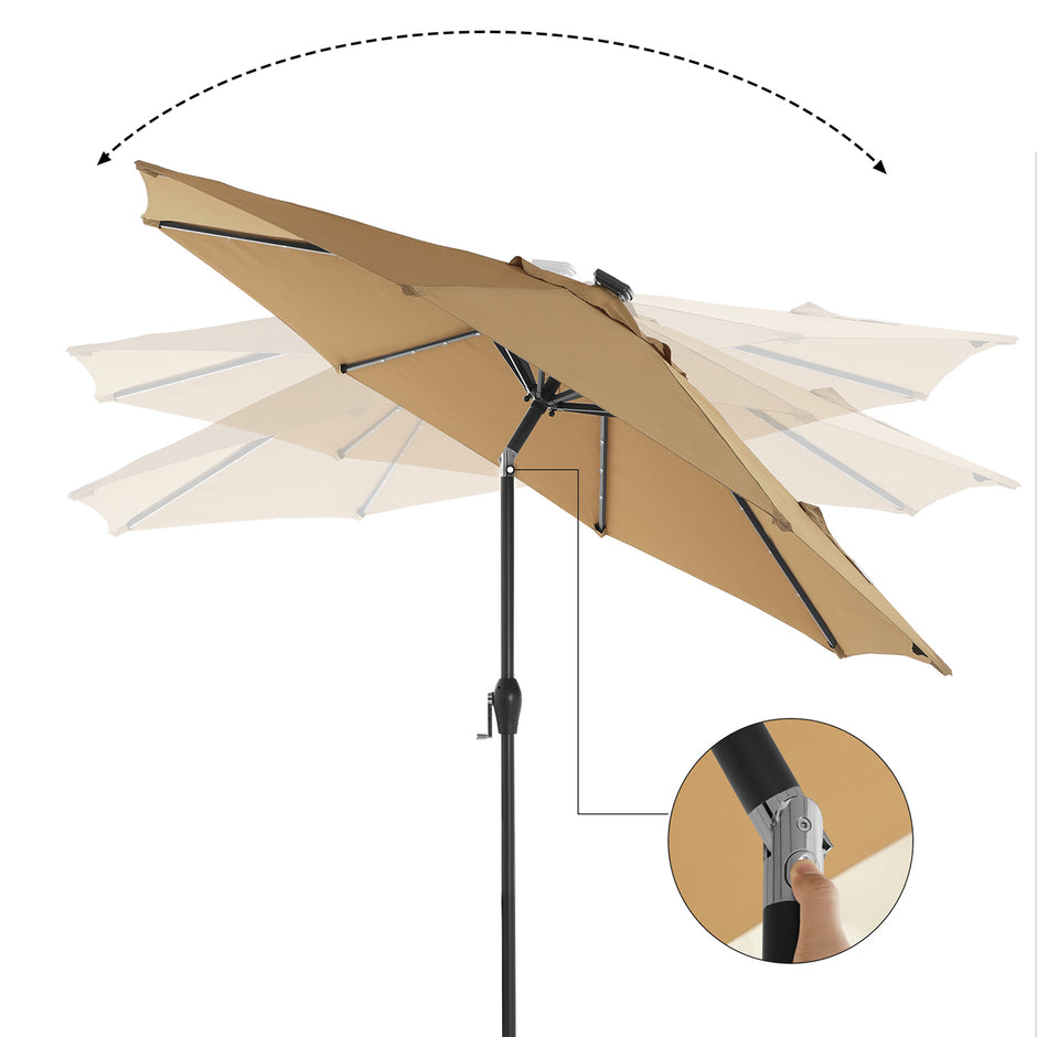 Parasol met LED solarverlichting 2,7 m taupe