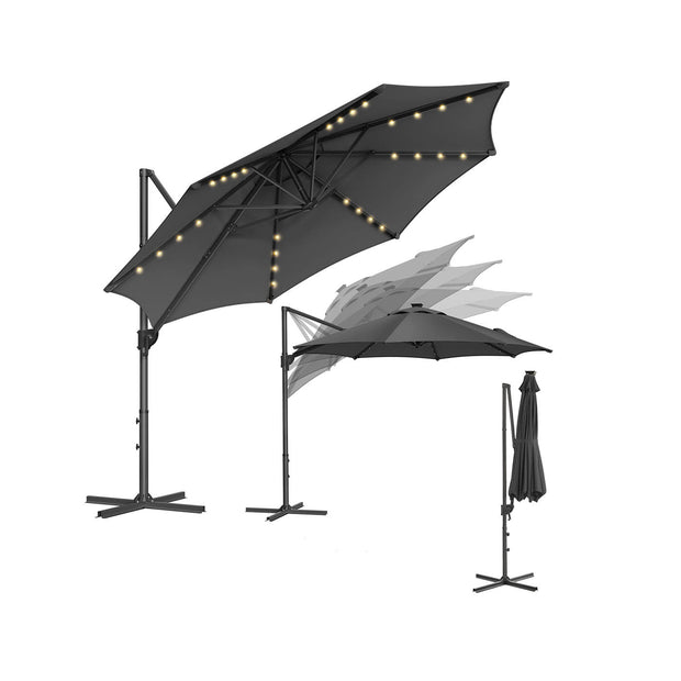Parasol Ø300 cm – UPF 50+ met 28 LED-lampen – Grijs