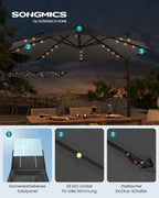 Zweefparasol met verlichting – 360° draaibaar – Grijs