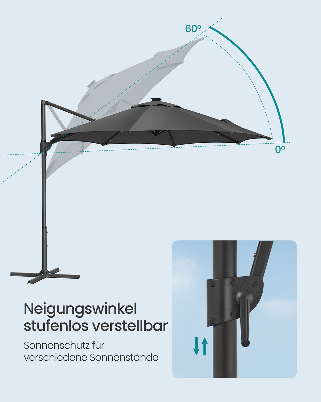 Parasol Ø300 cm – UPF 50+ met 28 LED-lampen – Grijs