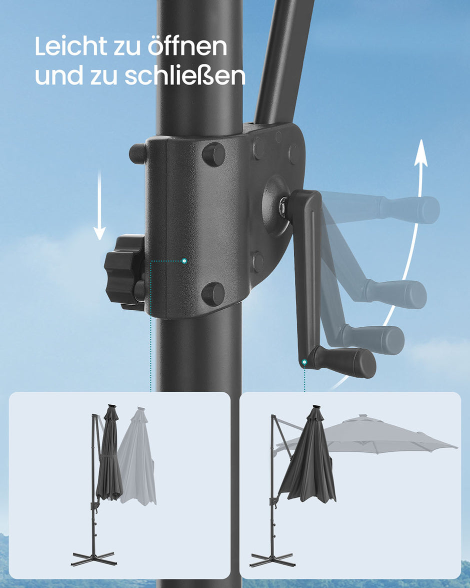Parasol Ø300 cm – UPF 50+ met 28 LED-lampen – Grijs