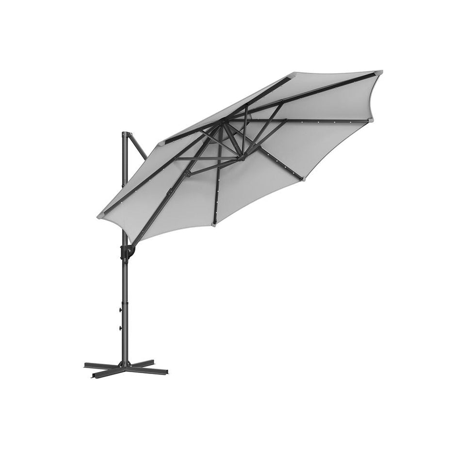 Zweefparasol met verlichting – 360° draaibaar – Grijs