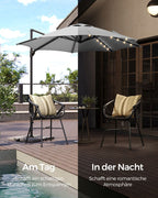Zweefparasol met verlichting – 360° draaibaar – Grijs