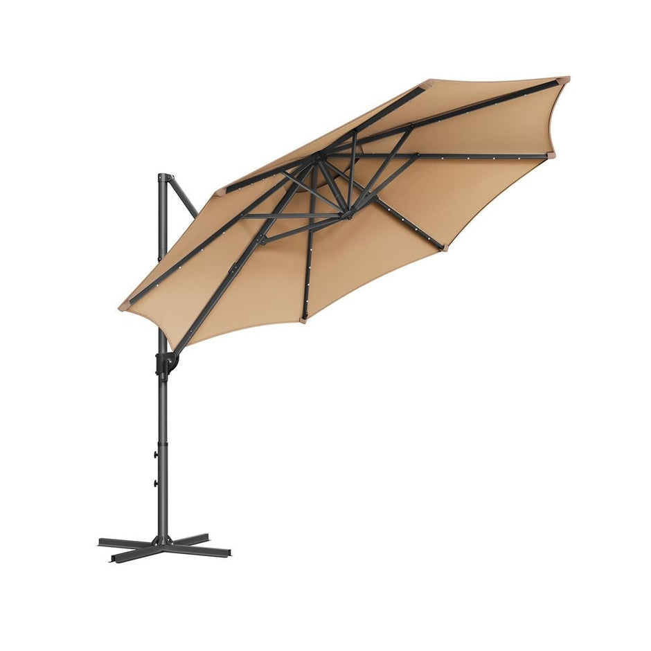 Parasol Ø300 cm – UPF 50+ met 28 LED-lampen – Grijs