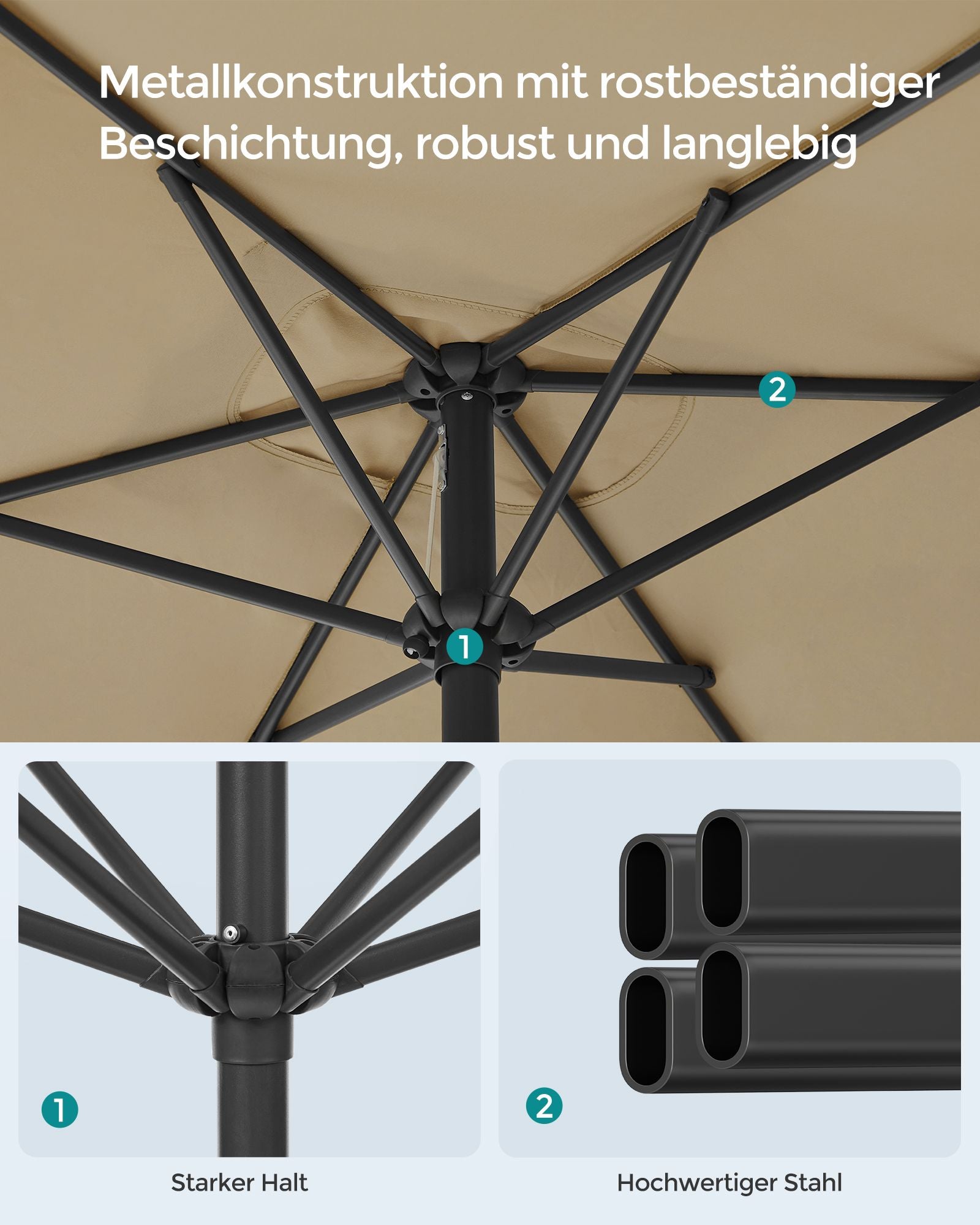 Balkonparasol – rechthoekig – 200 x 150 cm – taupe