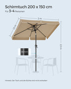 Balkonparasol – rechthoekig – 200 x 150 cm – taupe