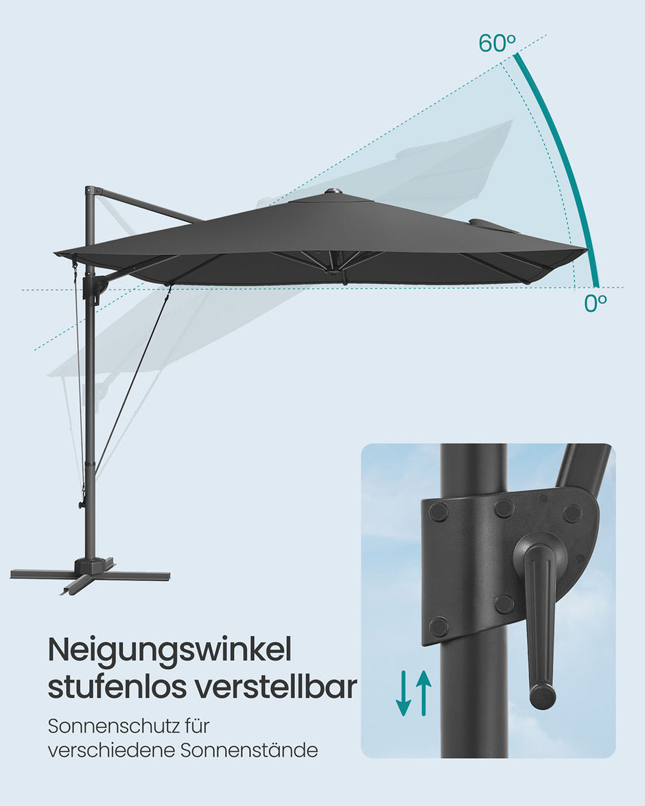 Parasol 270x270 cm – UPF 50+ – Met Zwengel en Kruisvoet – Grijs