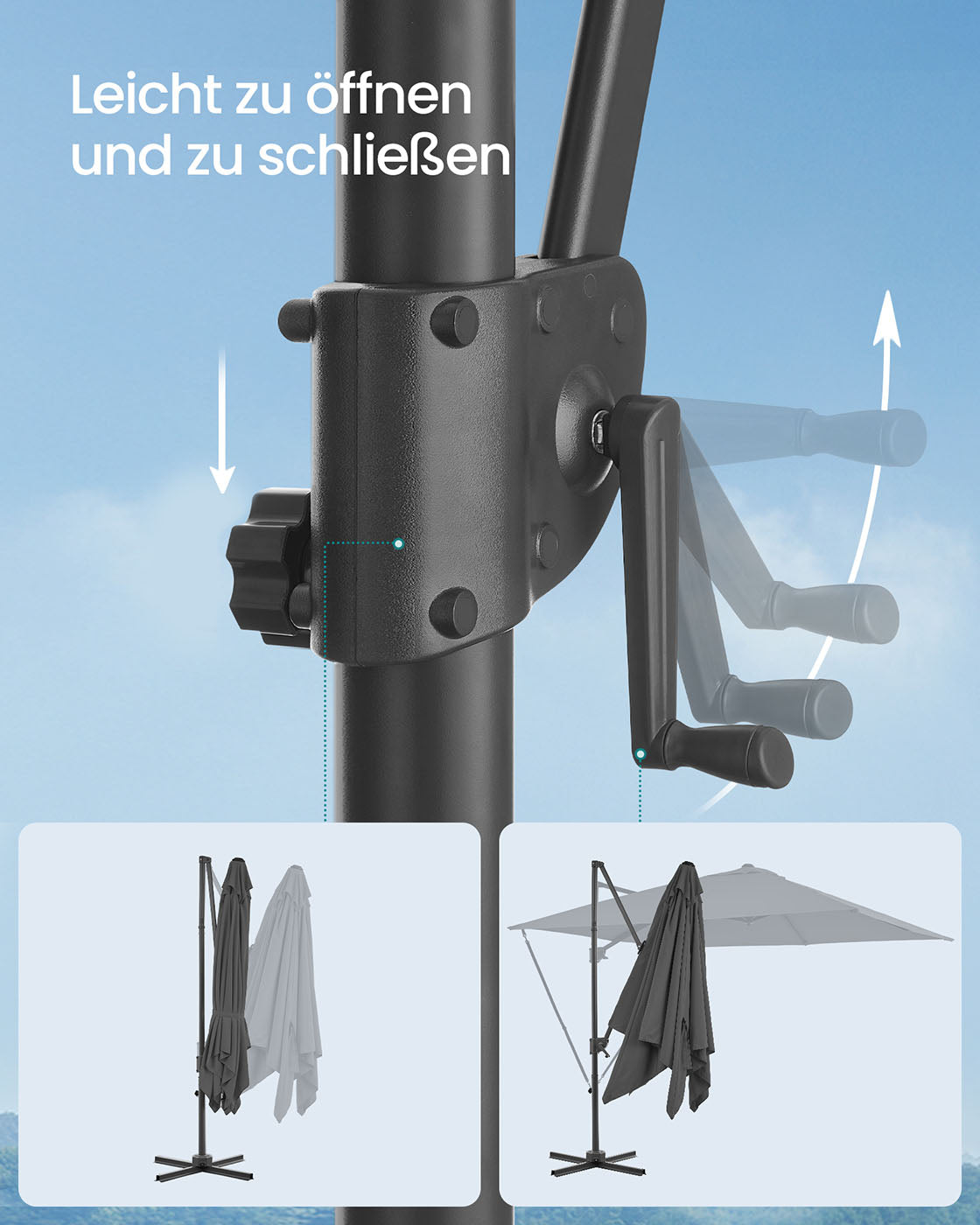 Parasol 270x270 cm – UPF 50+ – Met Zwengel en Kruisvoet – Grijs