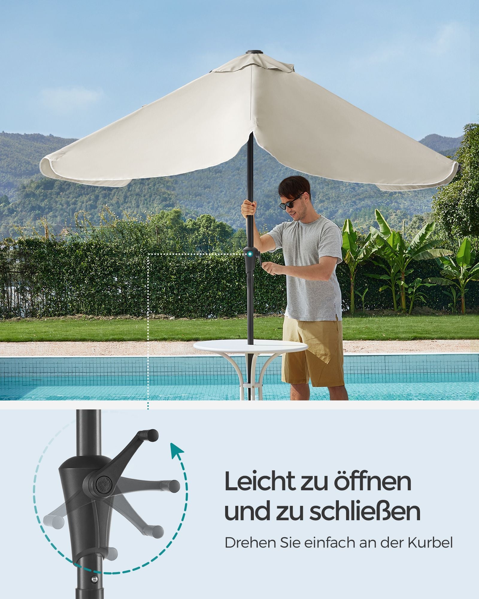 Balkonparasol - 300 x 200 cm - Rechthoekig - Kantelbaar - Beige