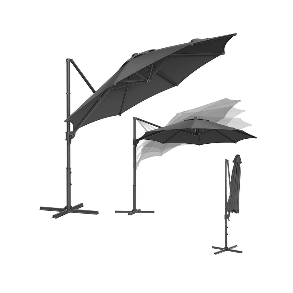 Parasol Ø300 cm – UPF 50+ – Met Zwengel en Kruisvoet – Grijs