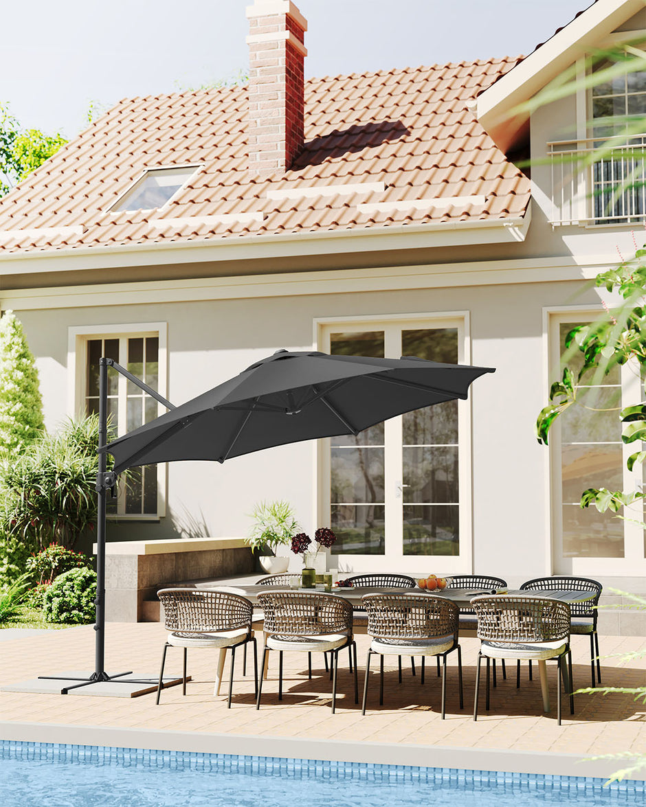 Parasol Ø300 cm – UPF 50+ – Met Zwengel en Kruisvoet – Grijs