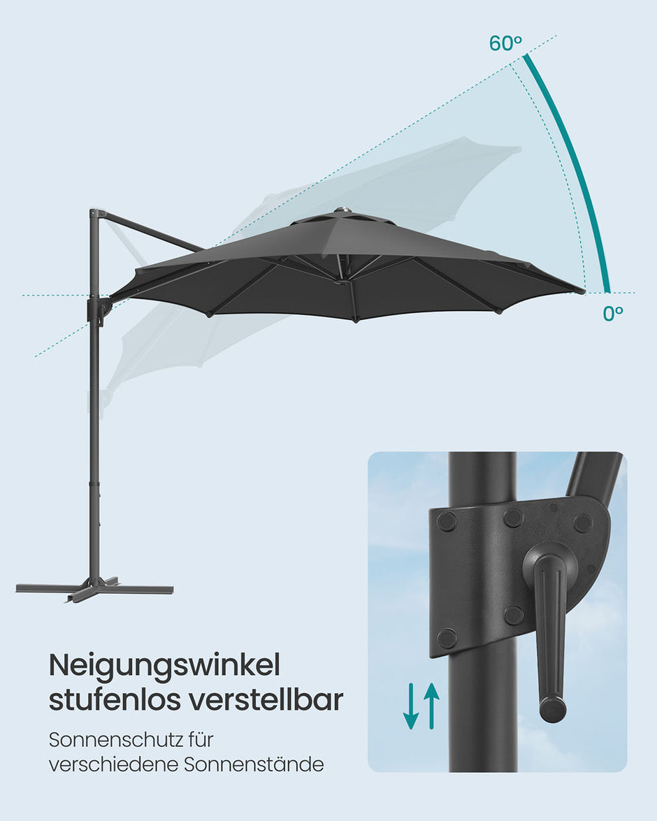 Parasol Ø300 cm – UPF 50+ – Met Zwengel en Kruisvoet – Grijs