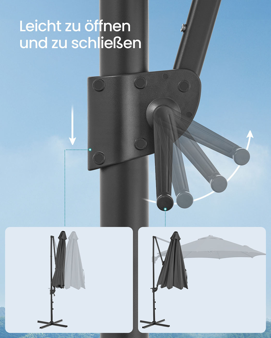 Parasol Ø300 cm – UPF 50+ – Met Zwengel en Kruisvoet – Grijs