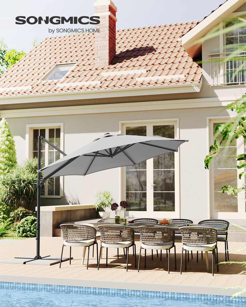 Draagarmparasol – 360° draaibaar – Staal – Grijs