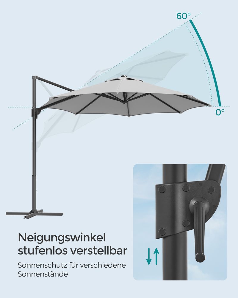 Draagarmparasol – 360° draaibaar – Staal – Grijs
