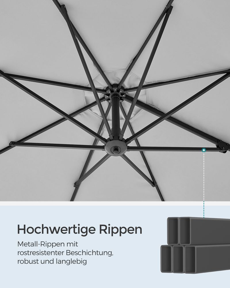 Draagarmparasol – 360° draaibaar – Staal – Grijs