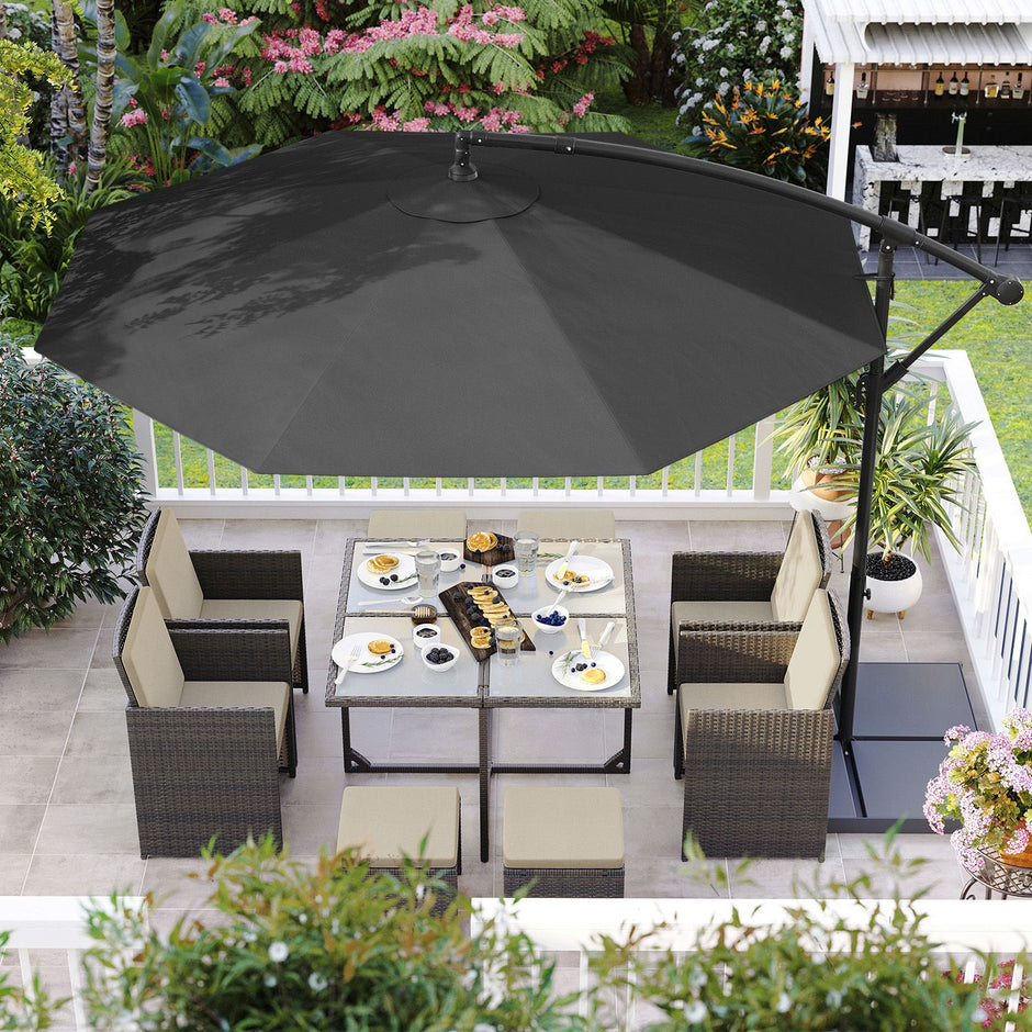 Parasol met zwengel 3 m – weerbestendig polyester – grijs