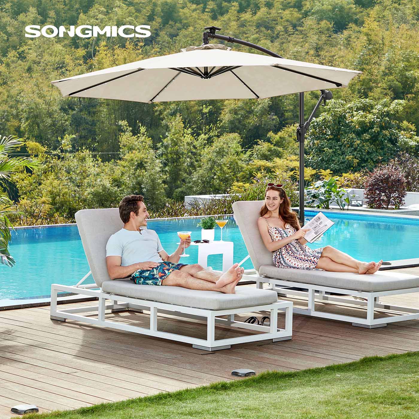 Zonne-energie Parasol met LED-Verlichting – Modern Design – Beige