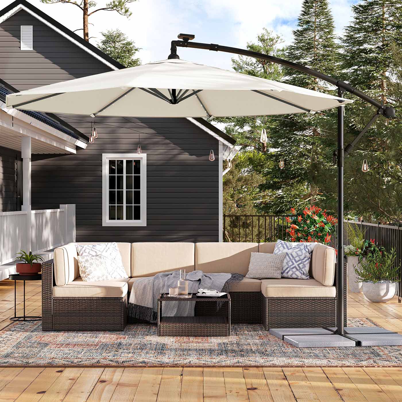 Zonne-energie Parasol met LED-Verlichting – Modern Design – Beige