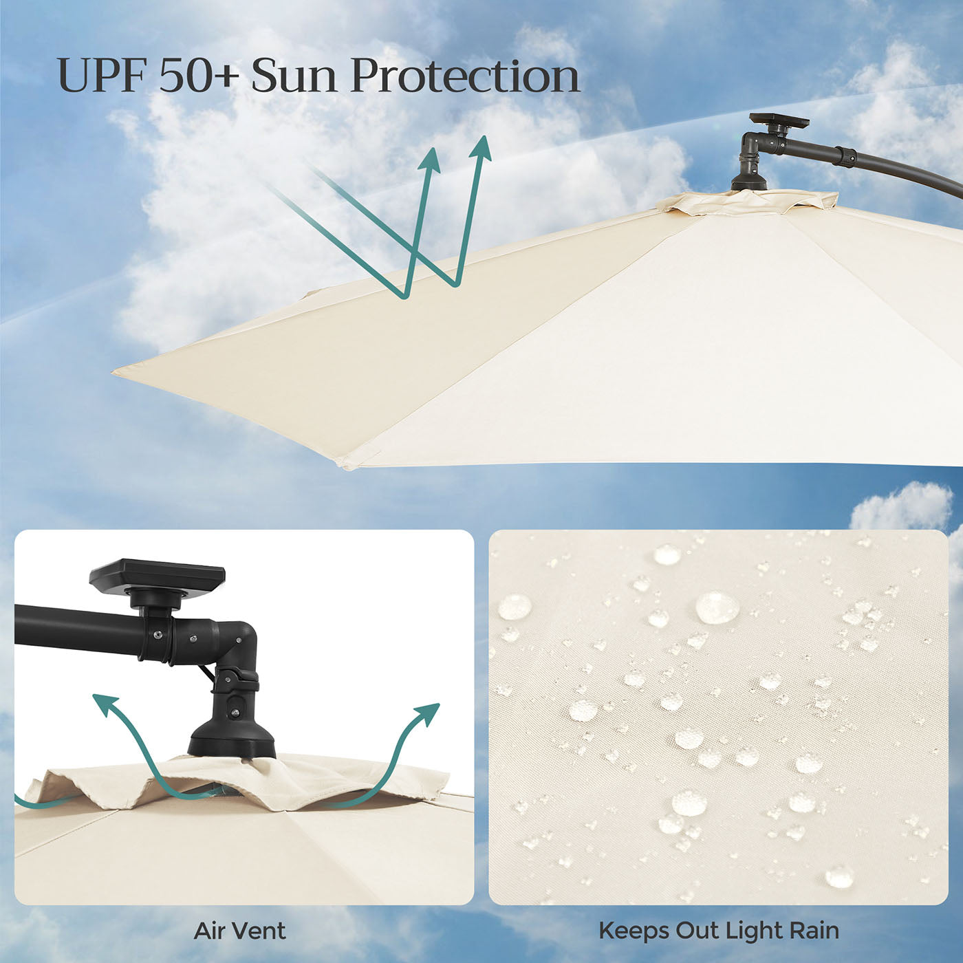 Zonne-energie Parasol met LED-Verlichting – Modern Design – Beige