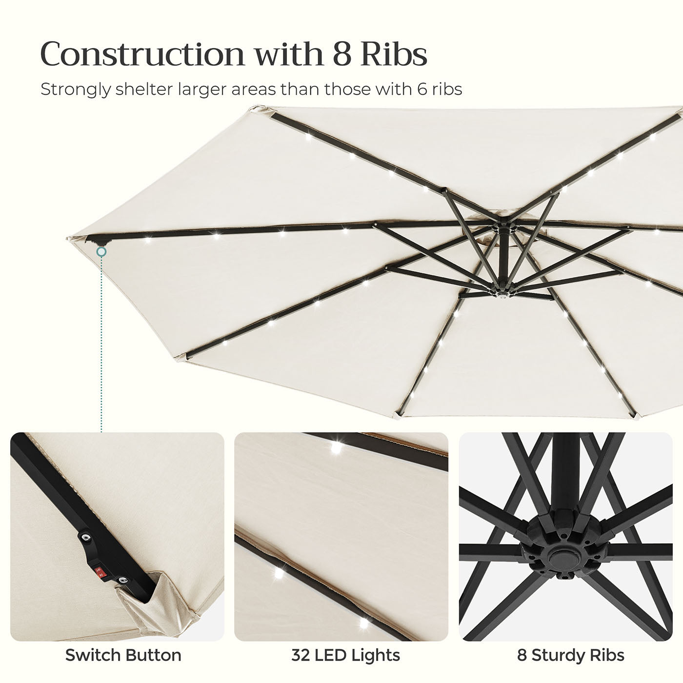 Zonne-energie Parasol met LED-Verlichting – Modern Design – Beige