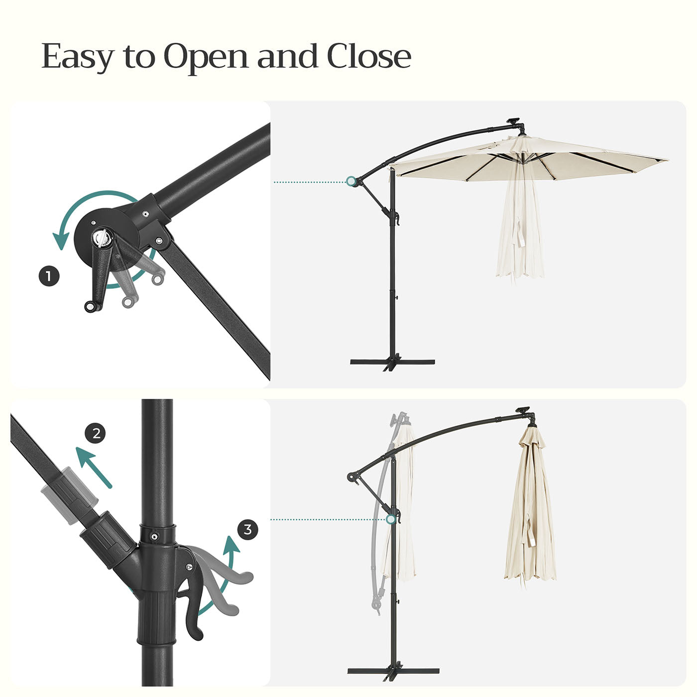 Zonne-energie Parasol met LED-Verlichting – Modern Design – Beige