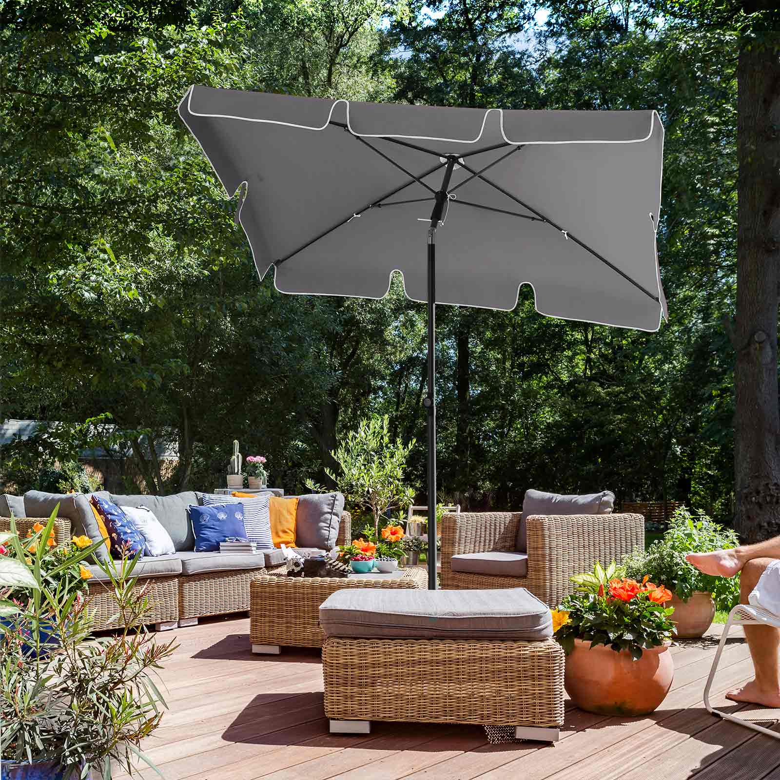 Parasol - Rechthoekige tuinparasol - Opvouwbaar - 200 x 125 cm - Grijs