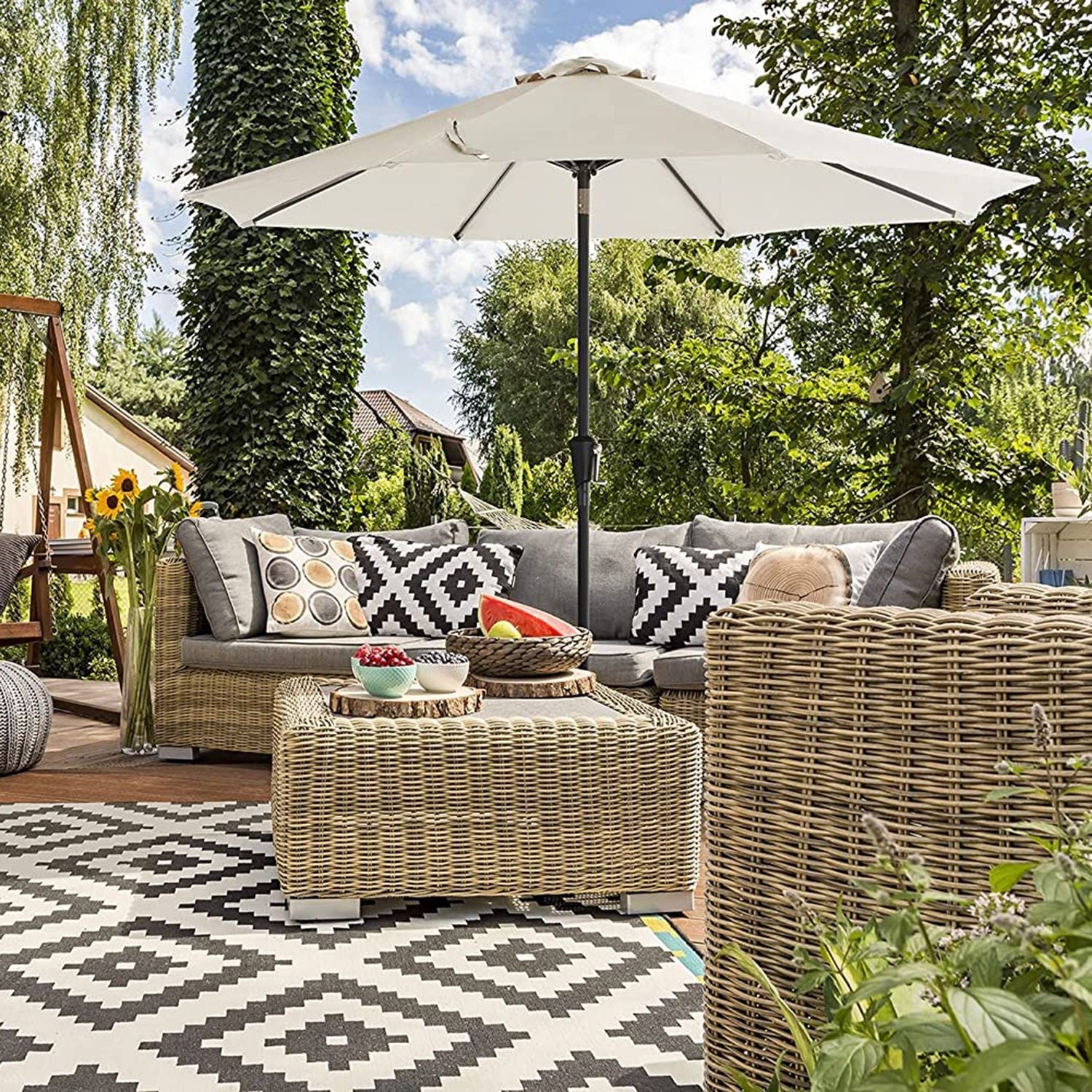 Parasol - Tuinparasol - Ø 270 cm - Kantelbaar - Met zwengel - Beige