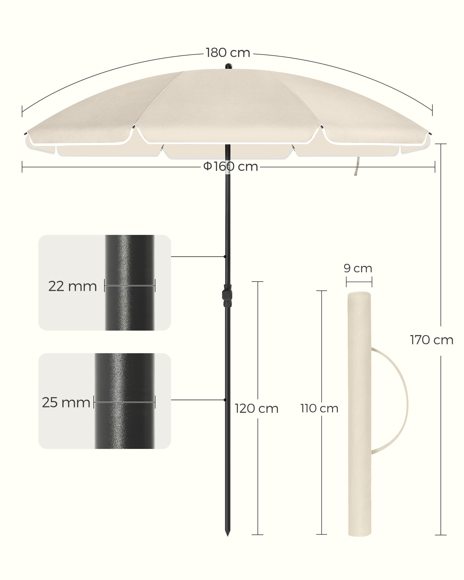 Parasol – UV-bestendig en waterdicht – beige