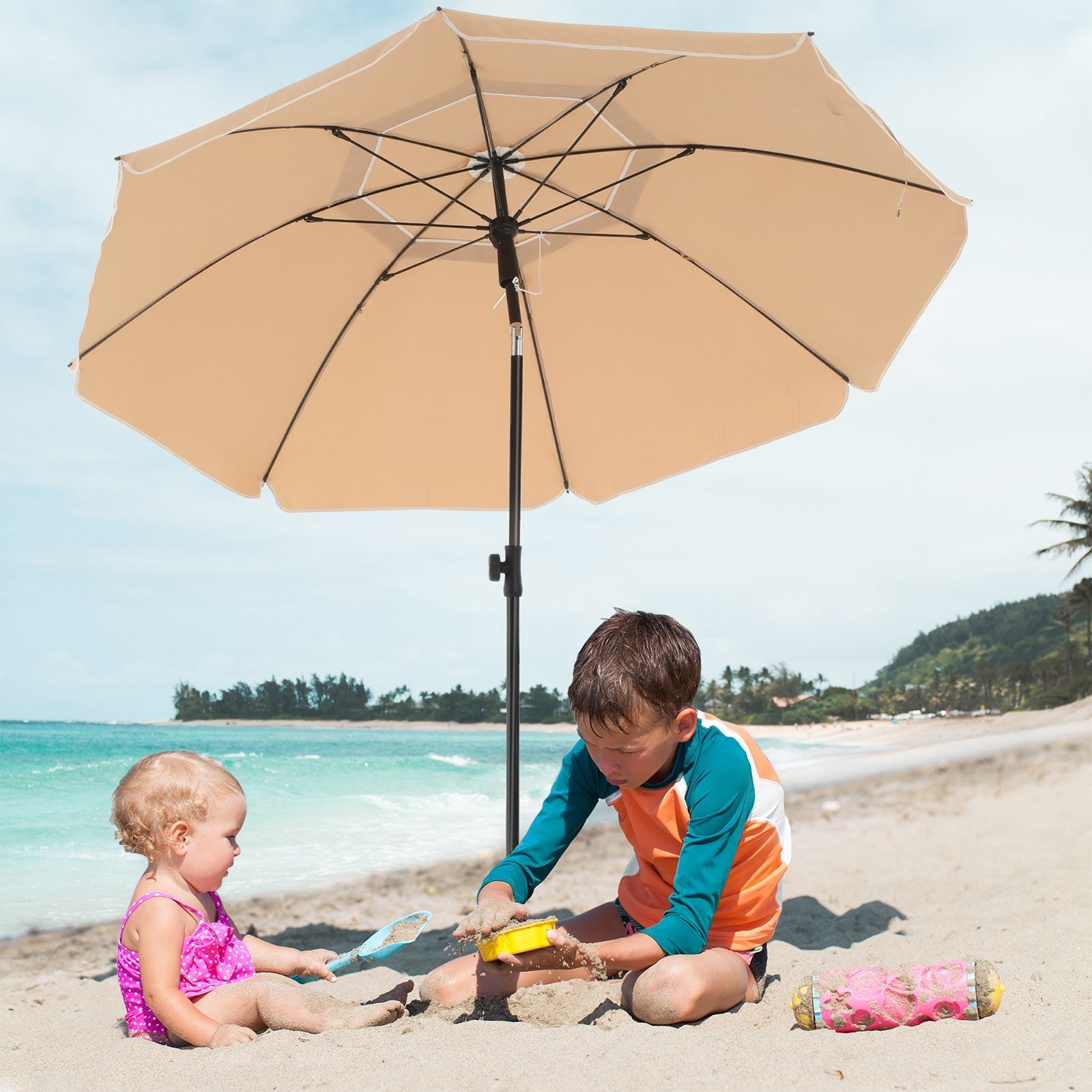 Parasol – Kantelbaar met zwengel – Ø 200 cm – Taupe