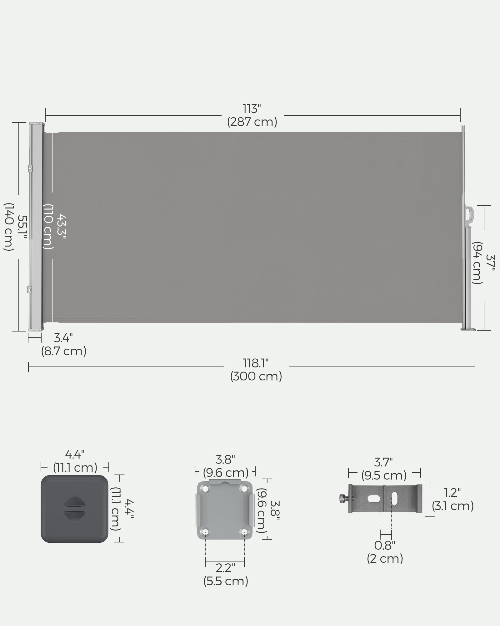 Uitschuifbare Zijluifel – Wind- & Privacybescherming – Grijs
