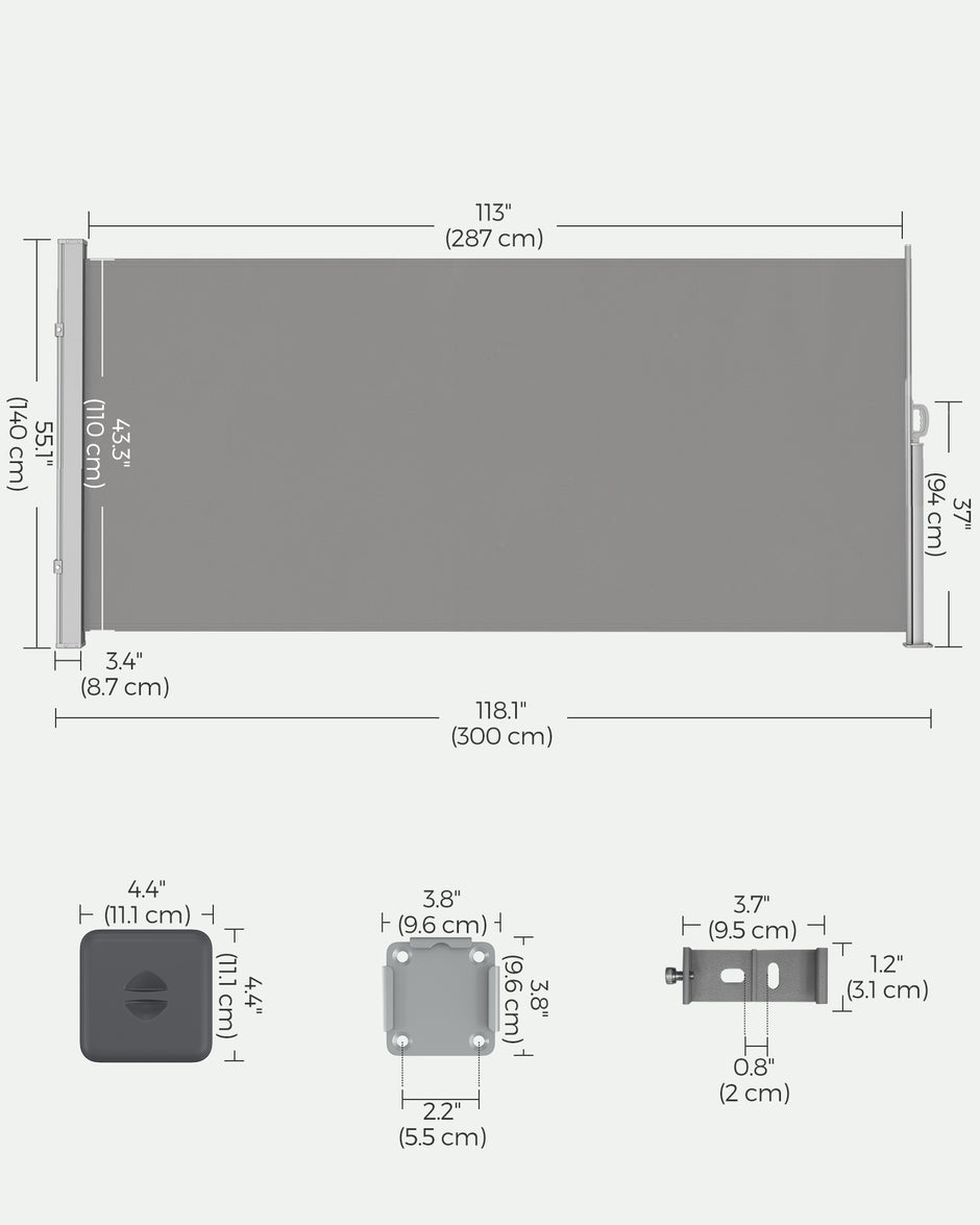 Uitschuifbare Zijluifel – Wind- & Privacybescherming – Grijs