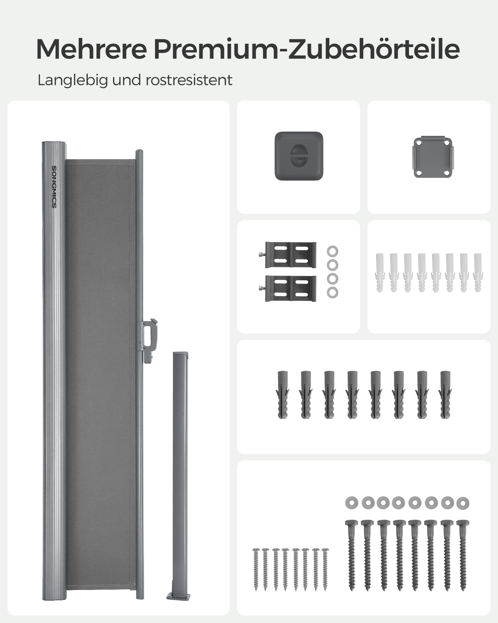 Zijluifel - 180 x 400 cm - Uitschuifbaar - Privacyscherm - Grijs
