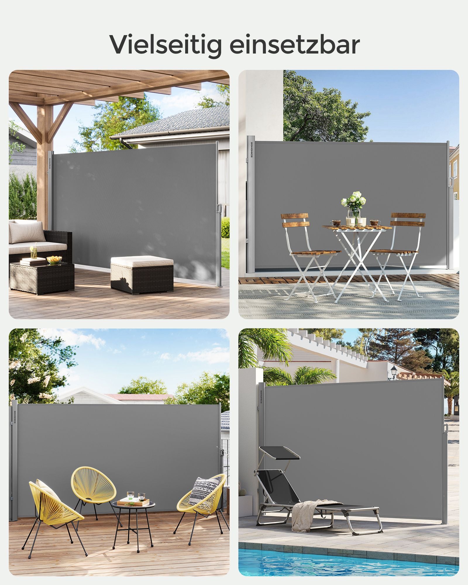 Zijluifel - 180 x 400 cm - Uitschuifbaar - Privacyscherm - Grijs