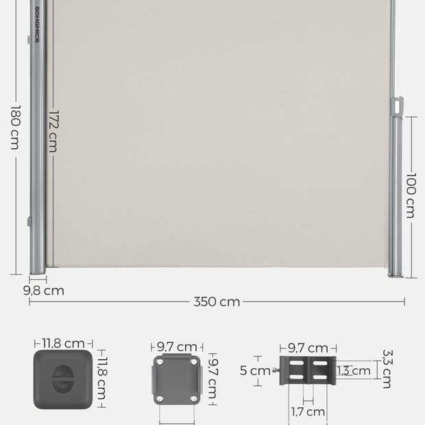 Zijluifel - 180 x 350 cm - Uitschuifbaar - Privacyscherm - Beige