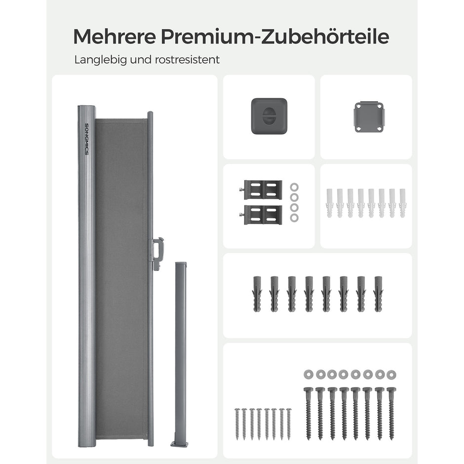 Zijluifel - 200 x 400 cm - Uitschuifbaar - Privacyscherm - Grijs
