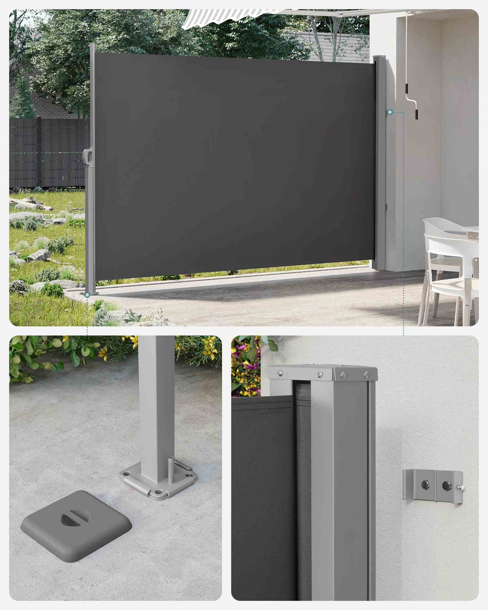 Zijluifel - 160 x 400 cm - uitschuifbaar - roestbestendig - antraciet - 8,1 kg