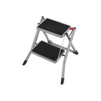 Trapladder - Metalen frame - 2 treden - Antislip - Grijs