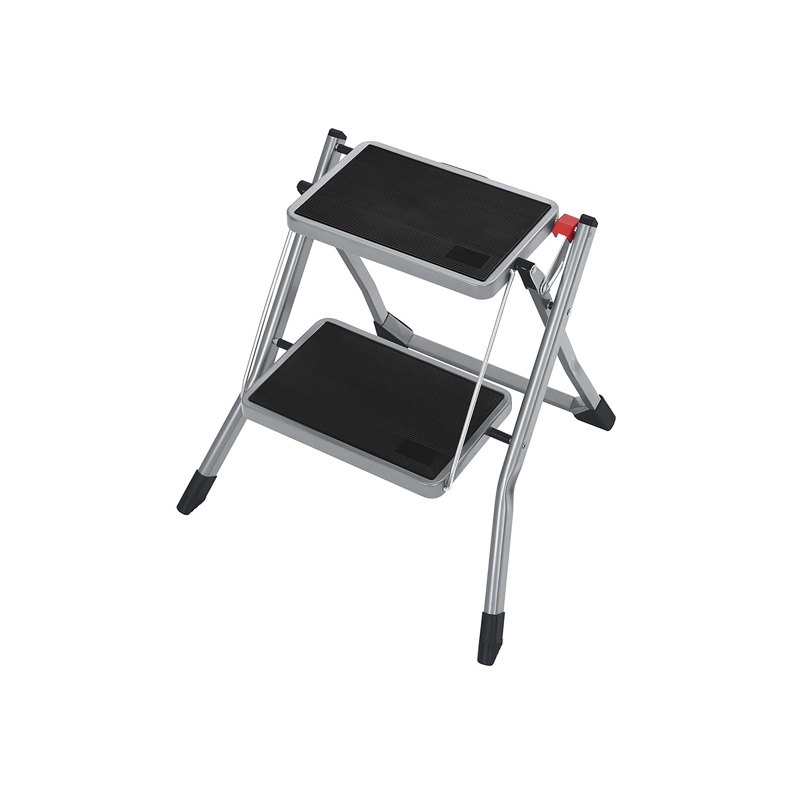 Trapladder - Metalen frame - 2 treden - Antislip - Grijs