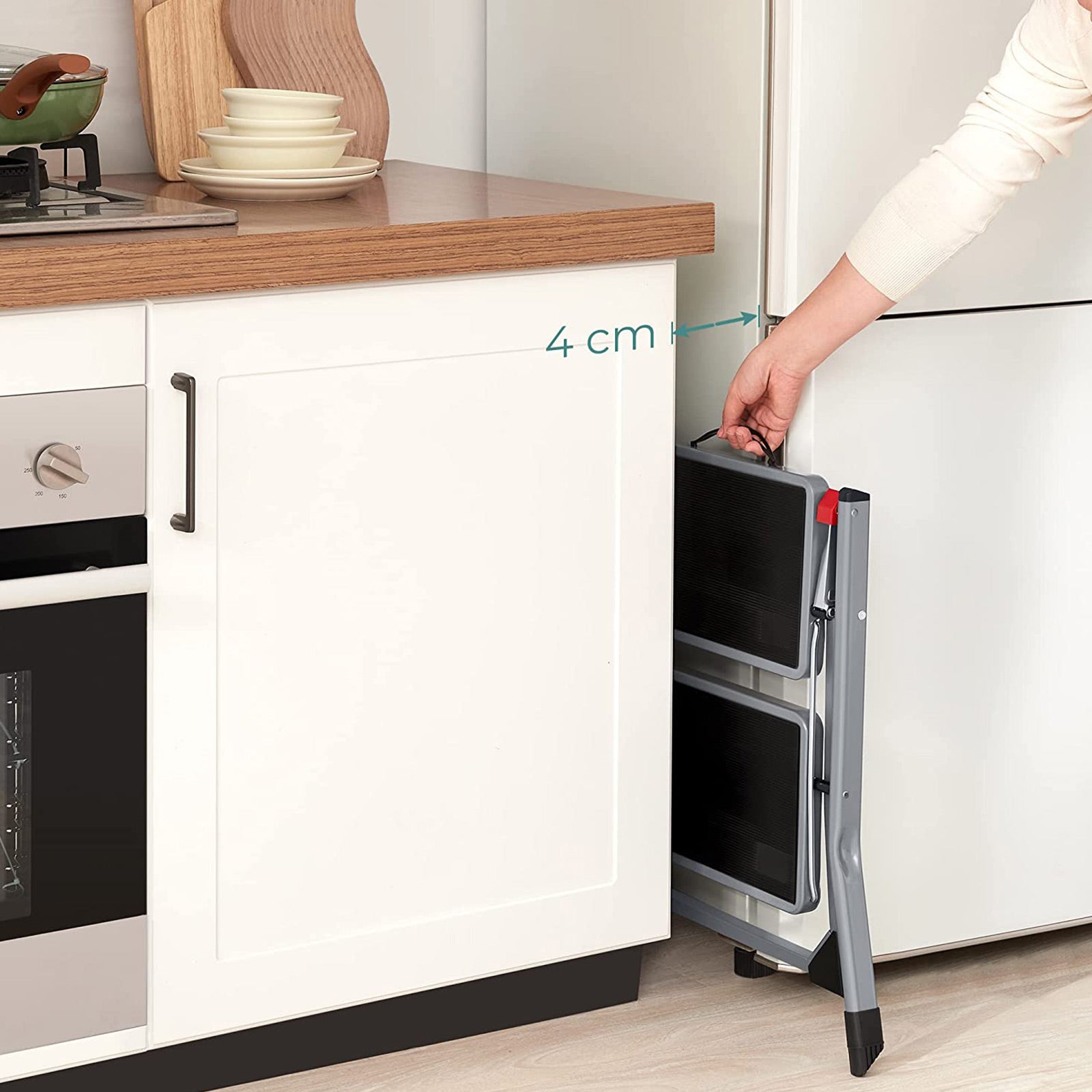 Trapladder - Metalen frame - 2 treden - Antislip - Grijs