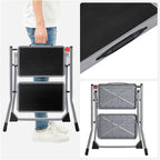 Trapladder - Metalen frame - 2 treden - Antislip - Grijs