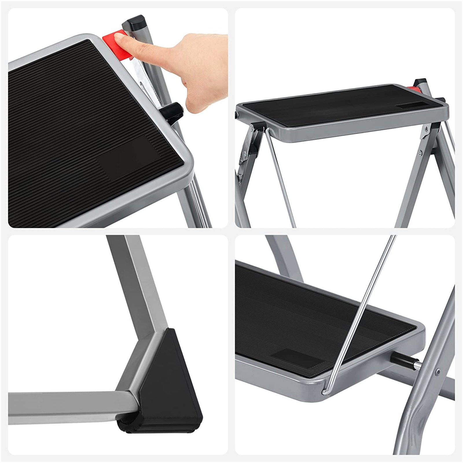 Trapladder - Metalen frame - 2 treden - Antislip - Grijs