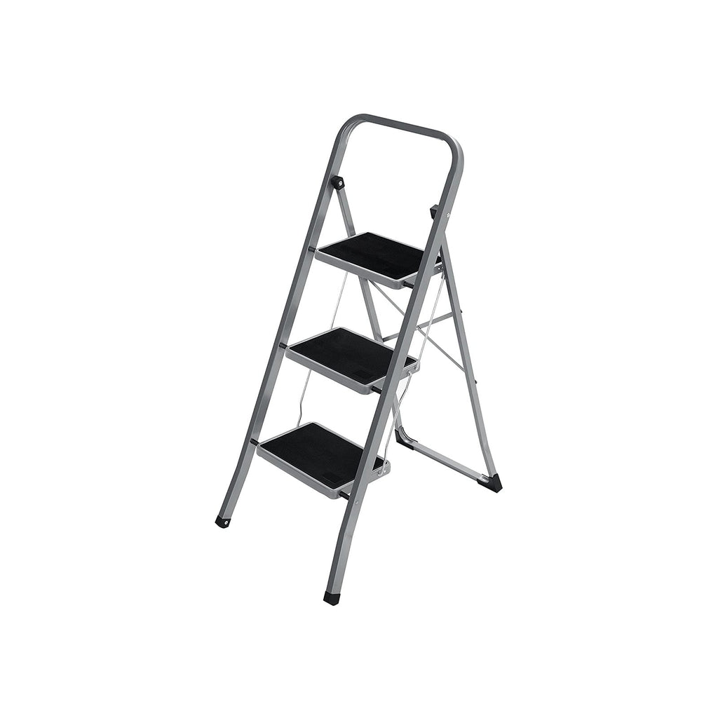 Opstapkruk - Met 3 treden - Metalen frame - Grijs / Zwart